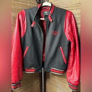 Vintage EckoRed Womens L Red leather Varsity  Jacket RARE ecko red